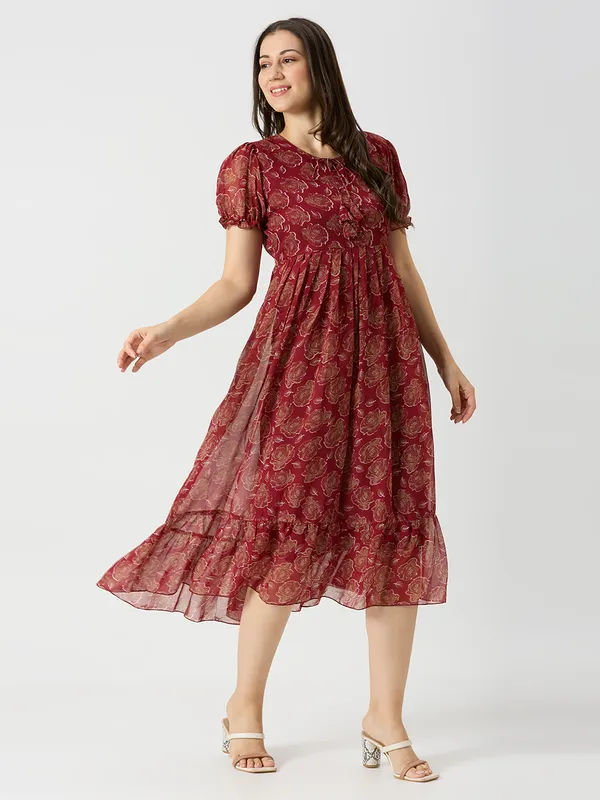 Zanies_Puff_Sleeve_Georgette_Full_Length_Dress_For_Womens_and_Girls
