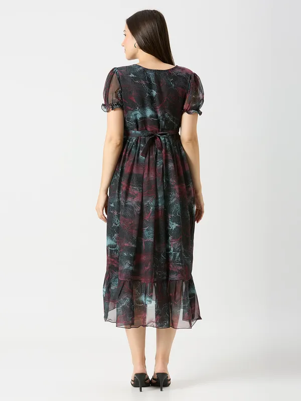 Zanies_Puff_Sleeve_Georgette_Full_Length_Dress_For_Womens_and_Girls