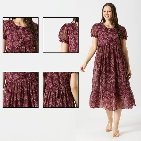Zanies_Puff_Sleeve_Georgette_Full_Length_Dress_For_Womens_and_Girls