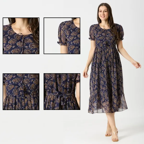 Zanies_Puff_Sleeve_Georgette_Full_Length_Dress_For_Womens_and_Girls