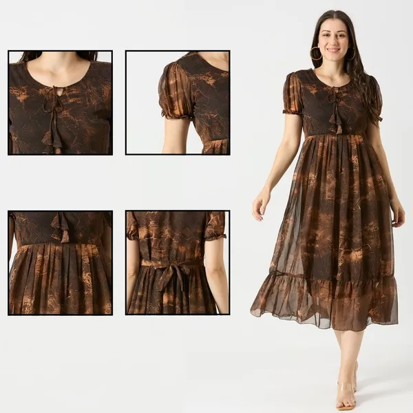 Zanies_Puff_Sleeve_Georgette_Full_Length_Dress_For_Womens_and_Girls