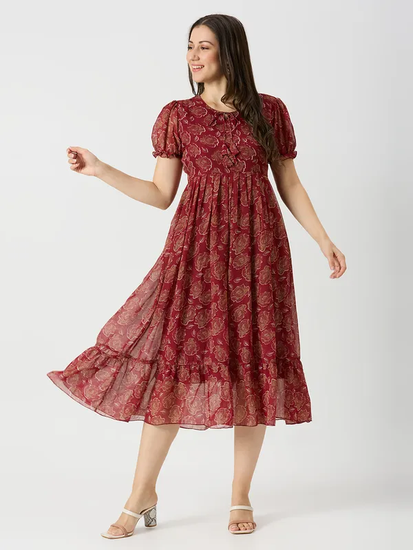 Zanies_Puff_Sleeve_Georgette_Full_Length_Dress_For_Womens_and_Girls