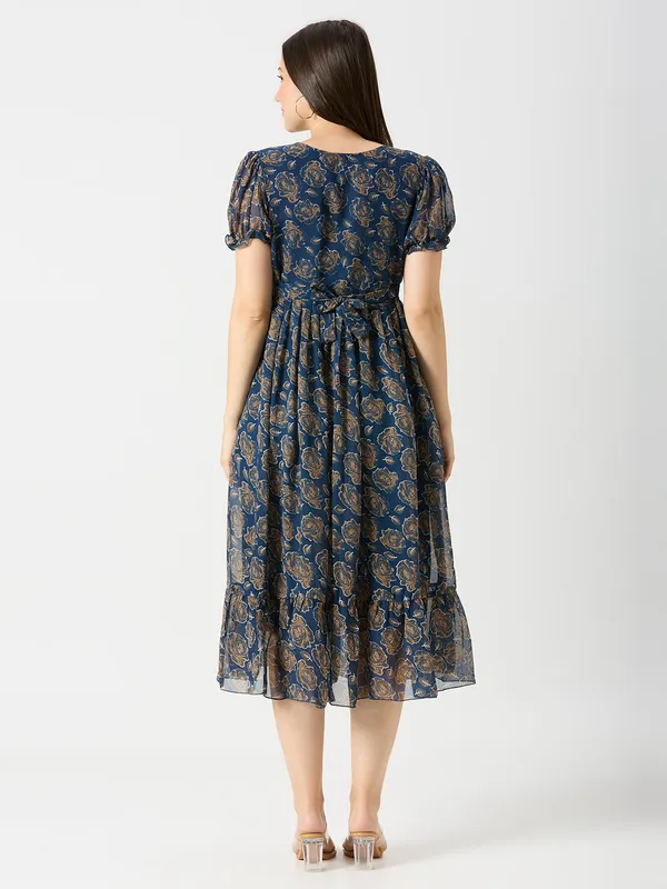 Zanies_Puff_Sleeve_Georgette_Full_Length_Dress_For_Womens_and_Girls