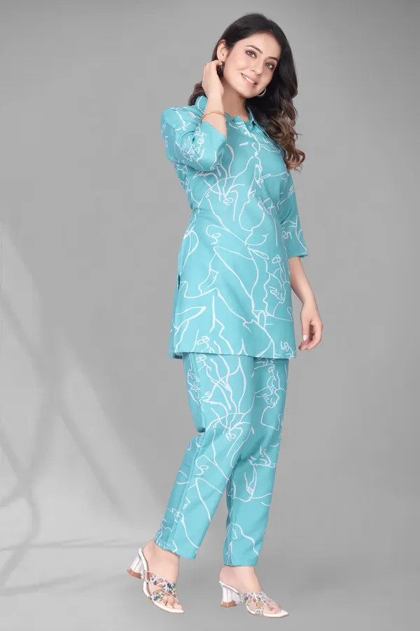 Zanies_Women_Aqua_Blue_Colour_CO-ord_Set_
