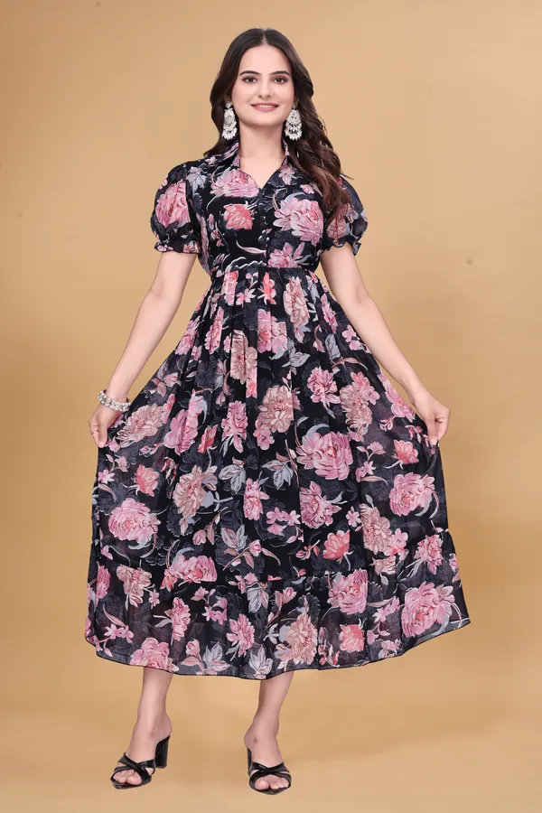 Women_Floral_Print_A-Line_Midi_Dress_|_Short_Puff_Sleeves_|_Casual_Party_Wear_Dress