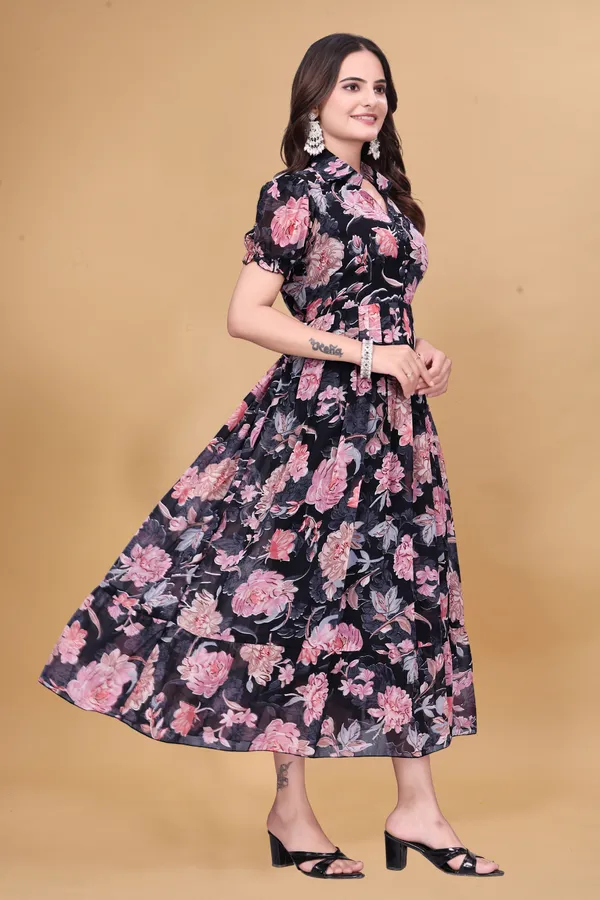 Women_Floral_Print_A-Line_Midi_Dress_|_Short_Puff_Sleeves_|_Casual_Party_Wear_Dress