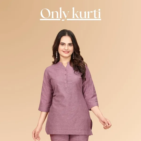 Pink_Cotton_3/4_Sleeve_Short_Kurti_Top_For_Women_Only_TOP