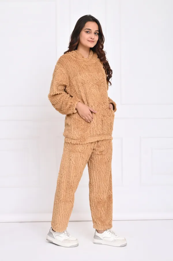 Brown_Winterwear_Night_Suit_With_Hoodie_For_Women