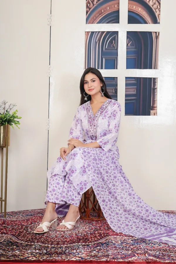 White_Purple_Straight_Suit_For_Women