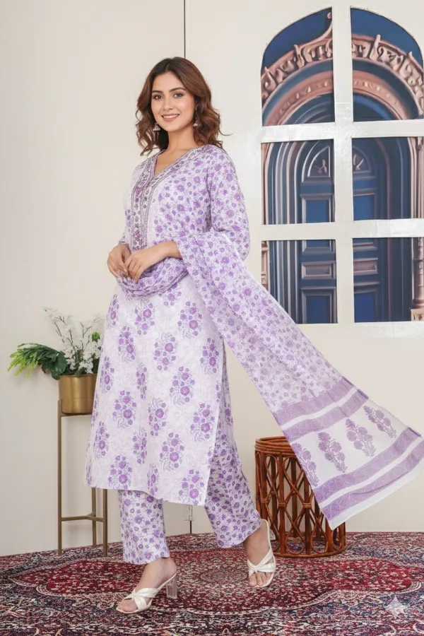 White_Purple_Straight_Suit_For_Women