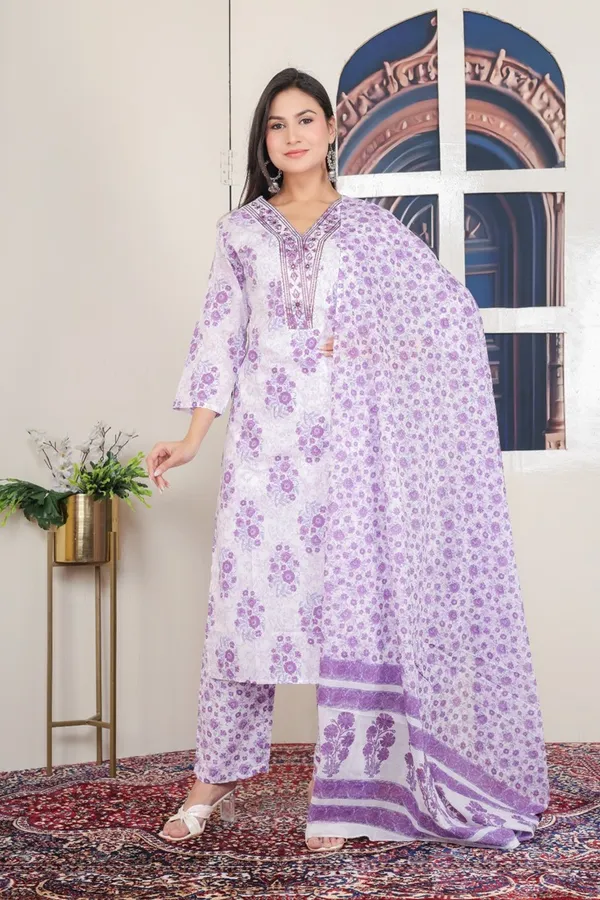 White_Purple_Straight_Suit_For_Women