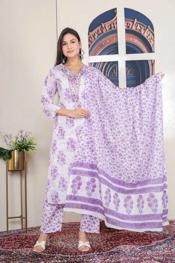 White_Purple_Straight_Suit_For_Women