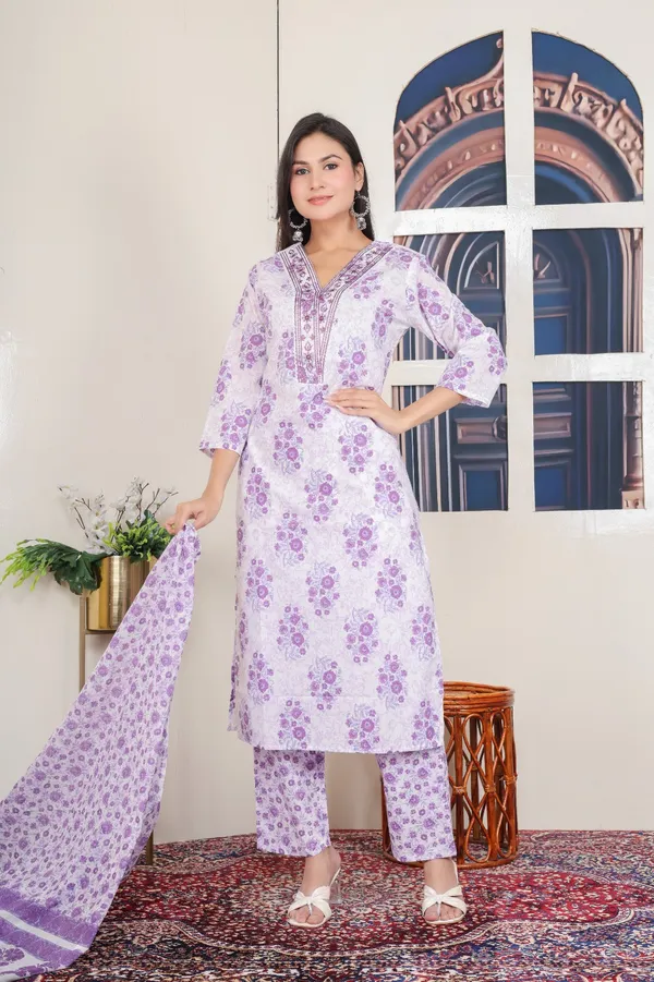 White_Purple_Straight_Suit_For_Women