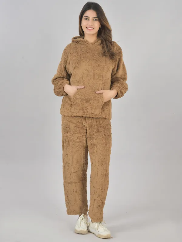 Brown_Winterwear_Night_Suit_With_Hoodie_For_Women