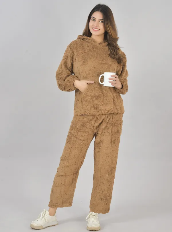 Brown_Winterwear_Night_Suit_With_Hoodie_For_Women