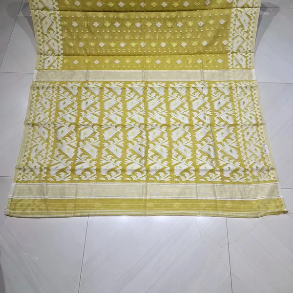 Greenish_Yellow_Resham_Cotton_Jamdani_Saree_For_Women_Raziya