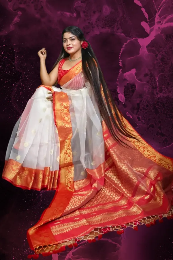 White_Muslin_Banarasi_Saree_for_Women_with_Contrast_Red_Border_Kaushambi
