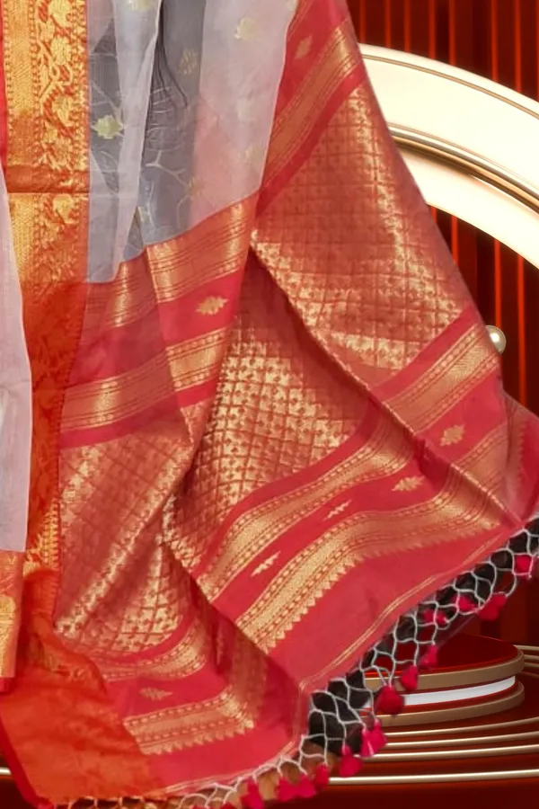 White_Muslin_Banarasi_Saree_for_Women_with_Contrast_Red_Border_Kaushambi