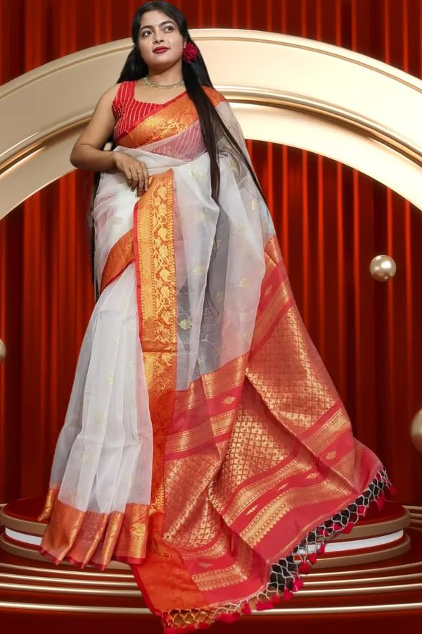 White_Muslin_Banarasi_Saree_for_Women_with_Contrast_Red_Border_Kaushambi