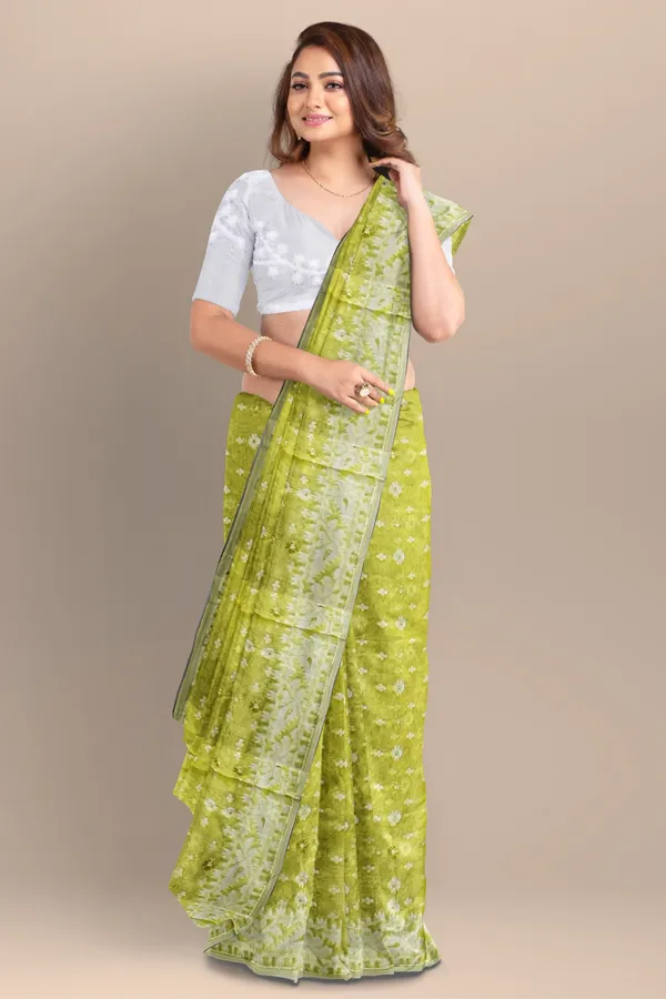 Fluorescent_Yellow_Resham_Cotton_Jamdani_Saree_For_Women_Meher