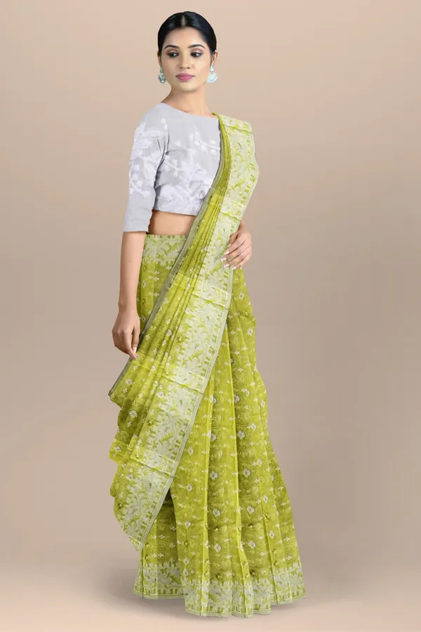 Fluorescent_Yellow_Resham_Cotton_Jamdani_Saree_For_Women_Meher