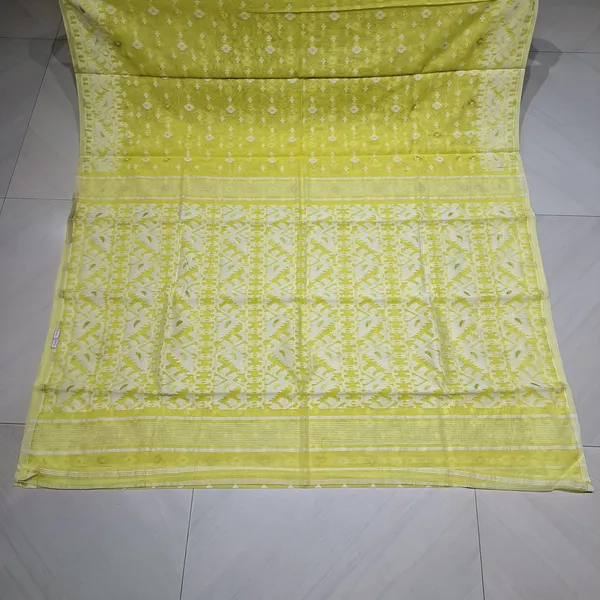 Fluorescent_Yellow_Resham_Cotton_Jamdani_Saree_For_Women_Meher