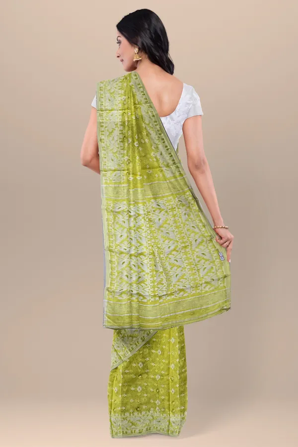 Fluorescent_Yellow_Resham_Cotton_Jamdani_Saree_For_Women_Meher