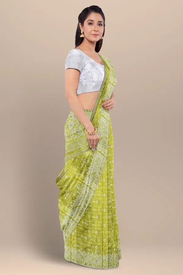 Fluorescent_Yellow_Resham_Cotton_Jamdani_Saree_For_Women_Meher