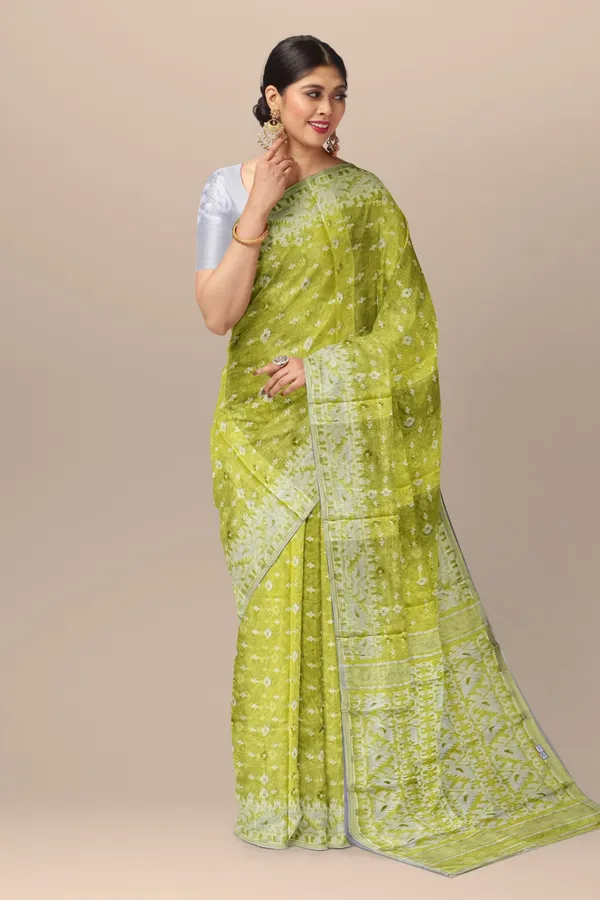 Fluorescent_Yellow_Resham_Cotton_Jamdani_Saree_For_Women_Meher
