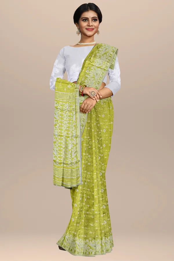 Fluorescent_Yellow_Resham_Cotton_Jamdani_Saree_For_Women_Meher