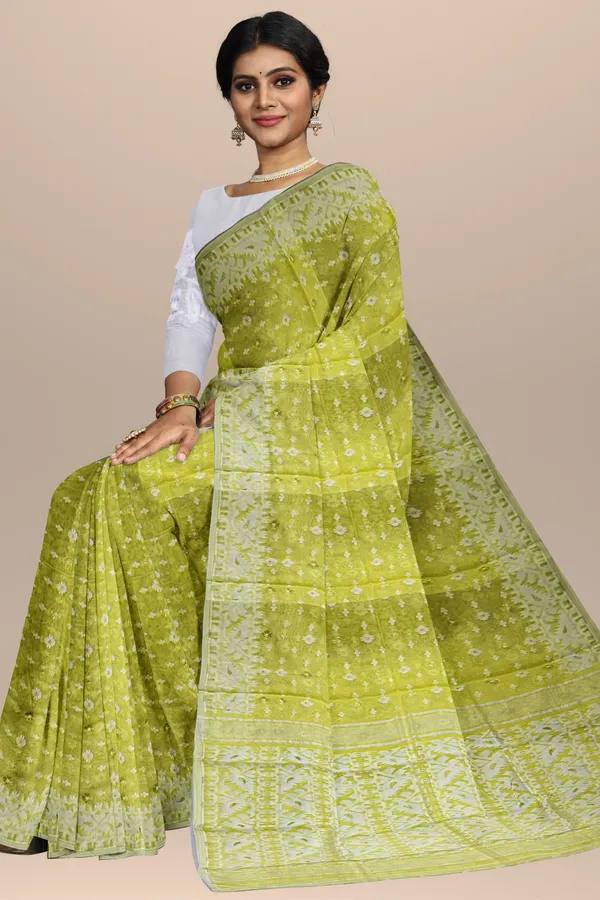 Fluorescent_Yellow_Resham_Cotton_Jamdani_Saree_For_Women_Meher