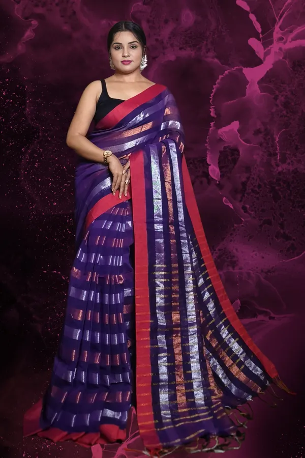 Purple_Linen_Zari_Stripe_Saree_For_Women_Aruna