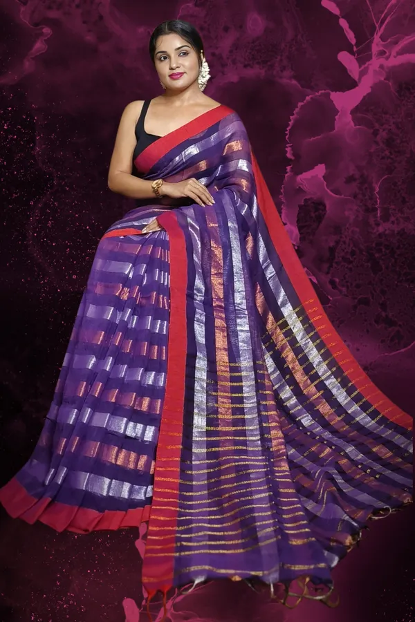 Purple_Linen_Zari_Stripe_Saree_For_Women_Aruna