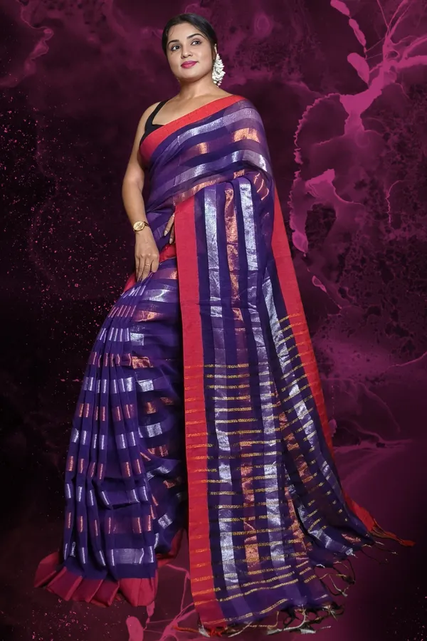Purple_Linen_Zari_Stripe_Saree_For_Women_Aruna