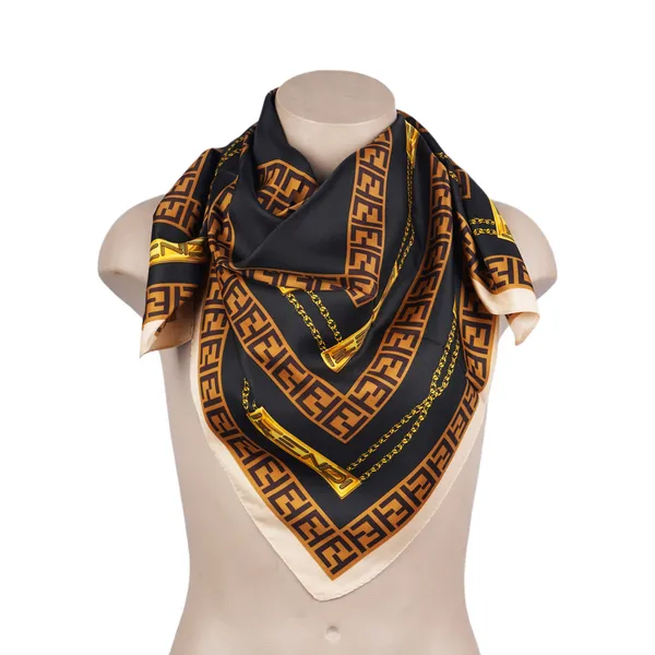 Calixto_Luxury_Silk_Square_Scarf_for_Women_–_Black_&_Gold_Geometric_Pattern_with_Chain_Print_–_Elegant_Designer-Inspired_Fashion_Accessory