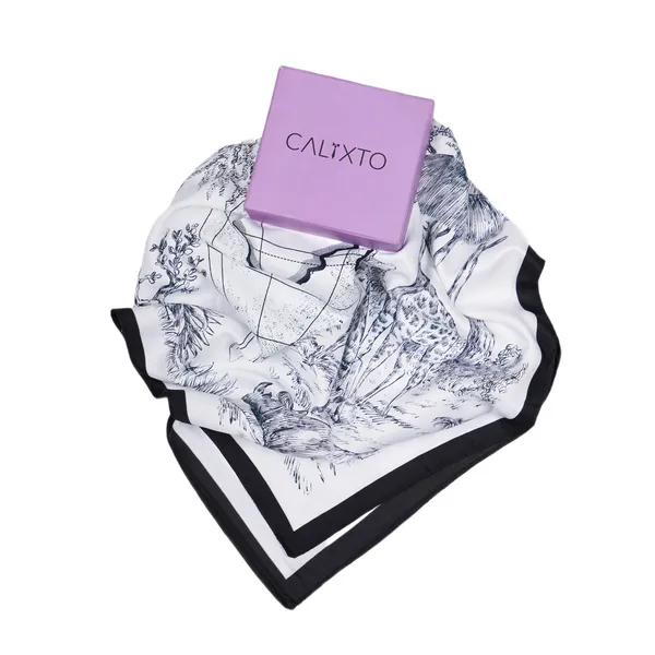 Calixto_Luxury_Silk_Square_Scarf_for_Women_–_Elegant_Black_and_White_Animal_Print_with_Giraffe_Design_–_Soft_Neck_Wrap,_Headscarf,_Bandana,_35"x35"