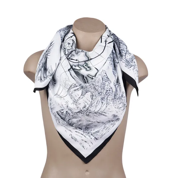 Calixto_Luxury_Silk_Square_Scarf_for_Women_–_Elegant_Black_and_White_Animal_Print_with_Giraffe_Design_–_Soft_Neck_Wrap,_Headscarf,_Bandana,_35"x35"