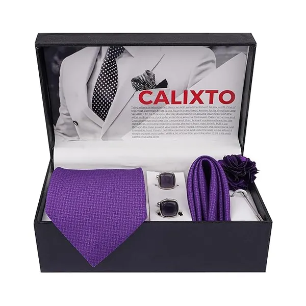 Purple_Microfiber_Criss_Cross_Pattern_Silky_Necktie_With_Pocket_Square,_Cufflinks_&_Brooch_Pin_Leather_Gift_Box_(Set_of_4)
