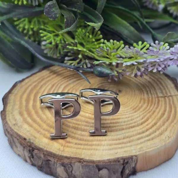 P_Alphabet_Silver_Cufflinks_for_Men_|_Initial_Letter_�P�_Personalized_Luxury_Cuff_Links_|_Premium_Polished_Metal_Shirt,_Coat_&_Blazer_Cufflinks_|_Wedding,_Office_|_Stylish_Gift_for_Men_|_Set_of_2