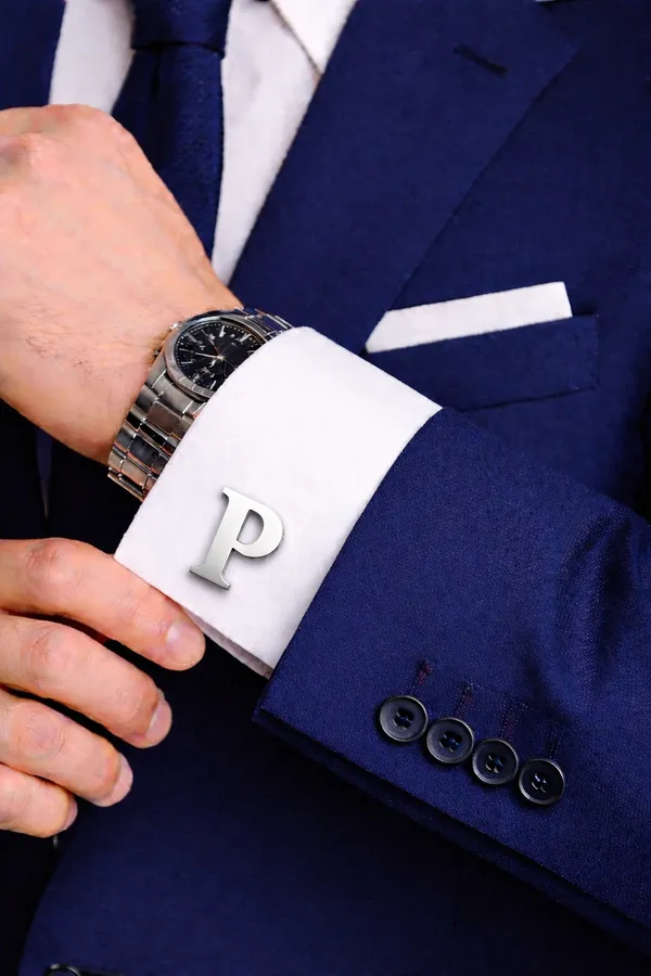 P_Alphabet_Silver_Cufflinks_for_Men_|_Initial_Letter_�P�_Personalized_Luxury_Cuff_Links_|_Premium_Polished_Metal_Shirt,_Coat_&_Blazer_Cufflinks_|_Wedding,_Office_|_Stylish_Gift_for_Men_|_Set_of_2