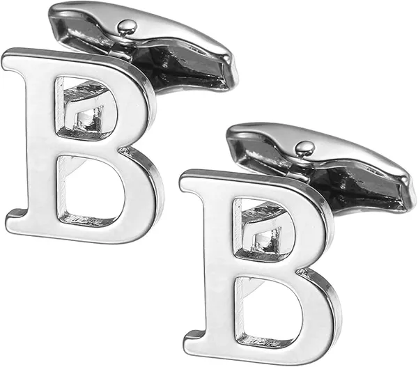 B_Alphabet_Silver_Cufflinks_for_Men_|_Initial_Letter_�B�_Personalized_Luxury_Cuff_Links_|_Premium_Polished_Metal_Shirt,_Coat_&_Blazer_Cufflinks_|_Wedding,_Office_|_Stylish_Gift_for_Men_|_Set_of_2