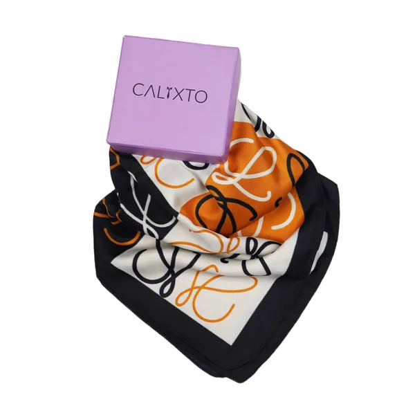Calixto_Luxury_Silk_Square_Scarf_for_Women_–_Elegant_Designer-Inspired_Pattern,_Soft_&_Lightweight,_35x35_Inches_–_Fashion_Accessory_for_Neck,_Head,_or_Handbag_(Orange_&_Black)