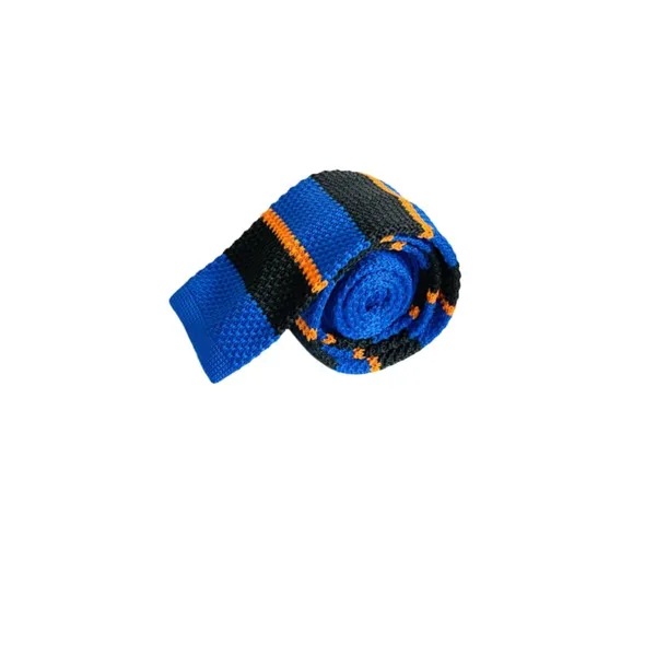 Blue_Black_With_Orange_Thin_Stripes_Men'S_Knitted_Tie,_Roomy_Narrow_Skinny_Slim_&_Trending_Designer_Necktie