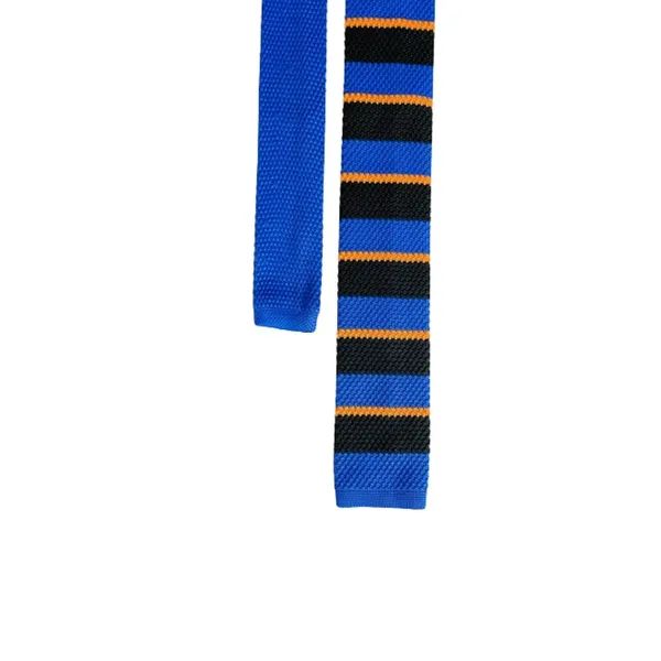 Blue_Black_With_Orange_Thin_Stripes_Men'S_Knitted_Tie,_Roomy_Narrow_Skinny_Slim_&_Trending_Designer_Necktie