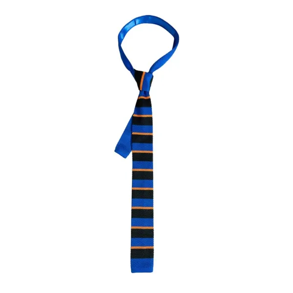 Blue_Black_With_Orange_Thin_Stripes_Men'S_Knitted_Tie,_Roomy_Narrow_Skinny_Slim_&_Trending_Designer_Necktie