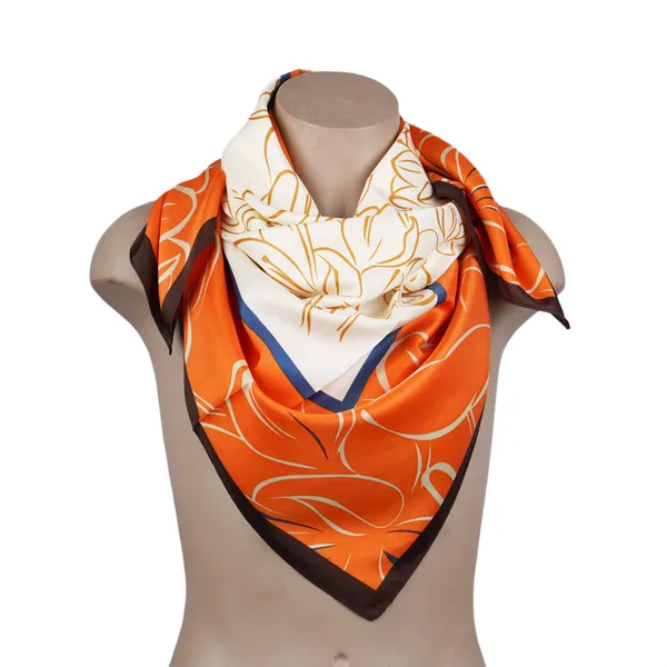 Calixto_Luxury_Silk_Satin_Scarf_for_Women_–_Elegant_Floral_Print_Square_Neck_Scarf,_Headscarf_&_Shawl,_35_x_35_Inches_(Orange_&_White)