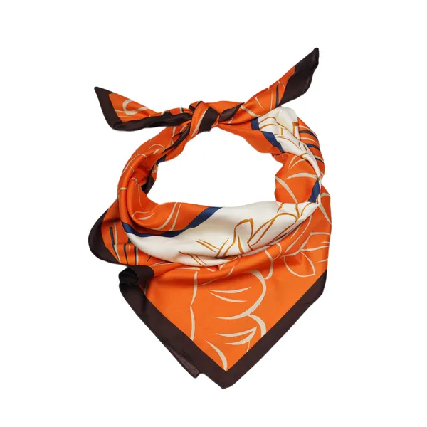 Calixto_Luxury_Silk_Satin_Scarf_for_Women_–_Elegant_Floral_Print_Square_Neck_Scarf,_Headscarf_&_Shawl,_35_x_35_Inches_(Orange_&_White)