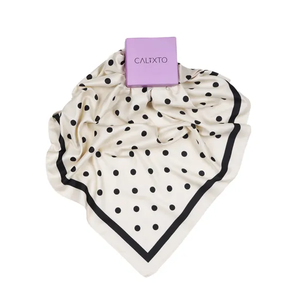 Calixto_Premium_Satin_Silk_Polka_Dot_Scarf_for_Women_–_Elegant_Square_Neck_Wrap,_Headscarf,_Bandana_&_Handbag_Accessory_–_Soft_Lightweight_Fashion_Scarf_with_Black_Border_–_90x90_cm