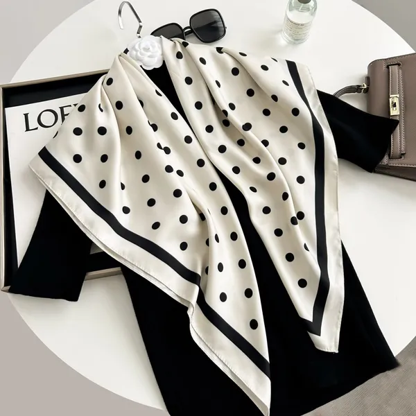 Calixto_Premium_Satin_Silk_Polka_Dot_Scarf_for_Women_–_Elegant_Square_Neck_Wrap,_Headscarf,_Bandana_&_Handbag_Accessory_–_Soft_Lightweight_Fashion_Scarf_with_Black_Border_–_90x90_cm