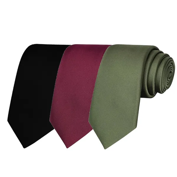 Calixto_Solid_Design_Men's_Black,Wine,Green_Solid_Color_Necktie_For_Men's_,_Polyster_Smooth_Fabric_Necktie_(Pack_Of_3)